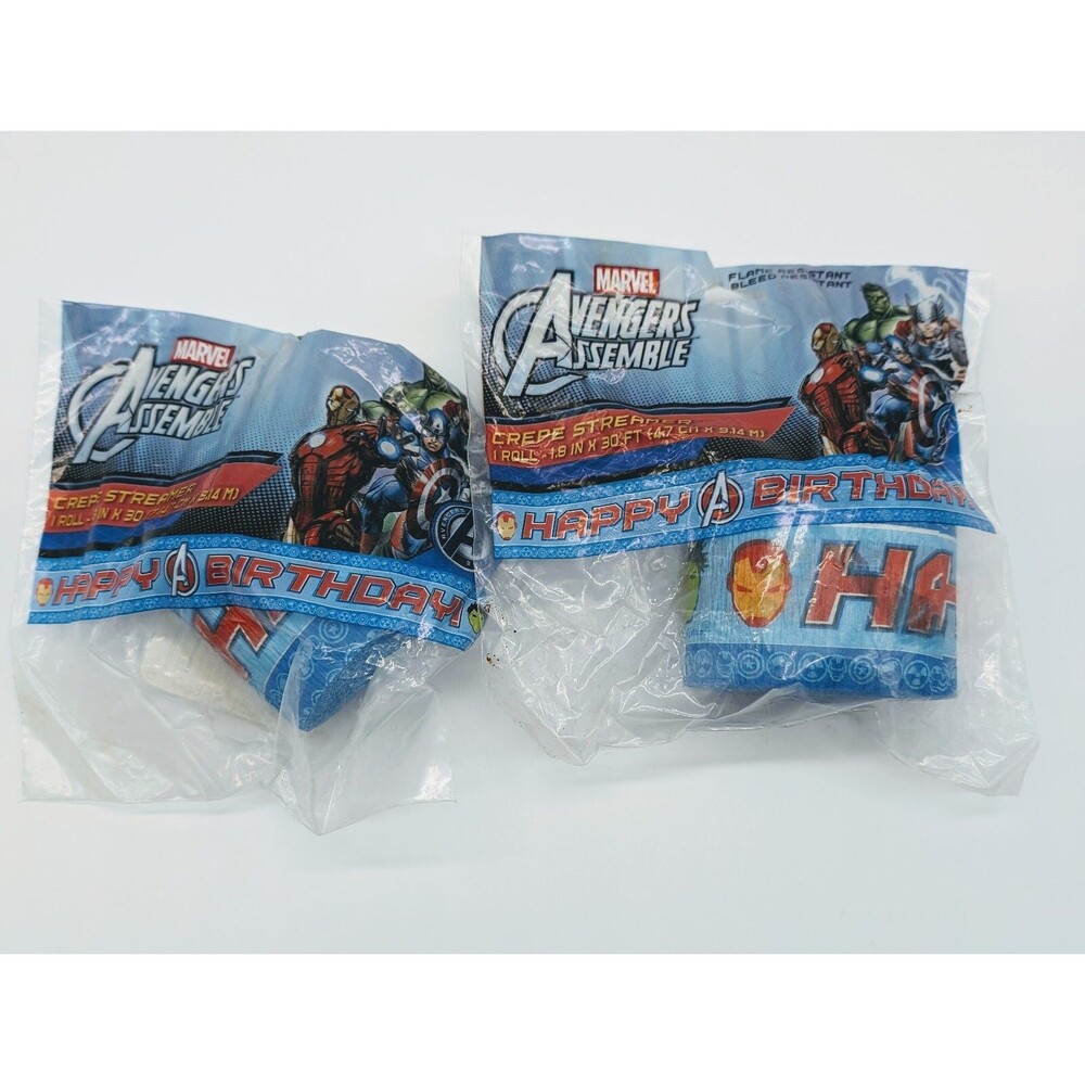 Set Of 2 Marvel Avengers Assemble Party Crepe Streamer Happy Birthday 30ft